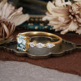 1CT Emerald Cut Moss Agate Half Eternity Stacking Wedding Band Ring